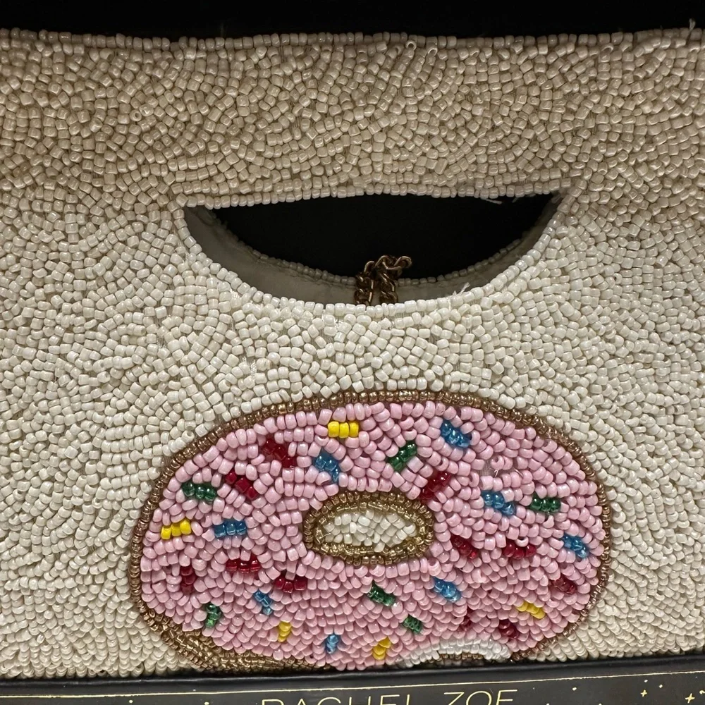 Rachel Zoe Viral Cream and Pink Beaded Donut Clutch Crossbody So Fun!